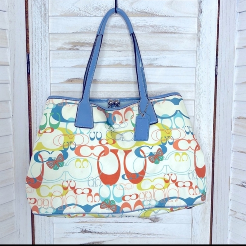 Authentic Coach Optic Signature Logo Butterfly Multicolor Shoulder Bag